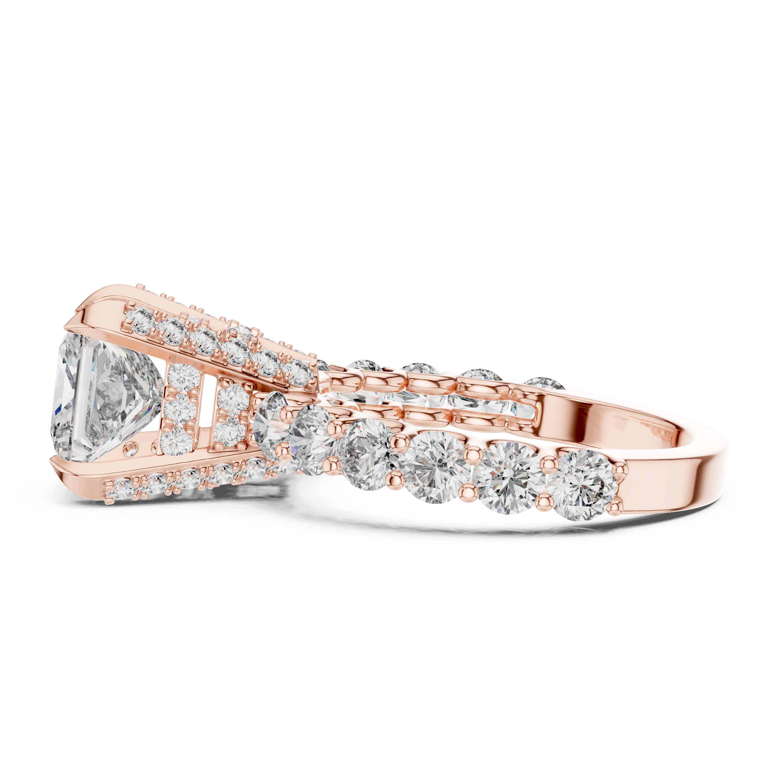 Princess Cut Diamond Ring with Pavé Band