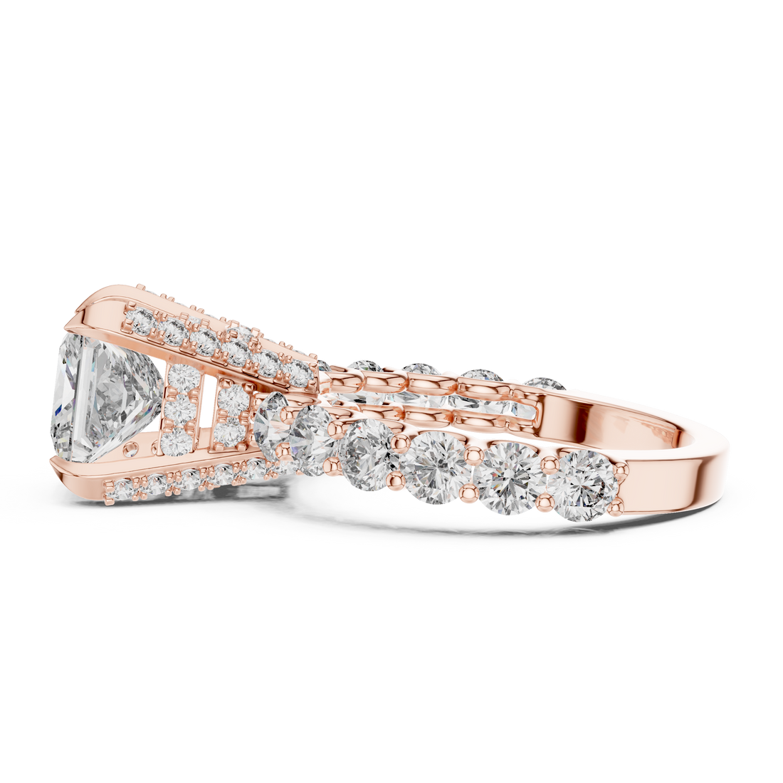 Princess Cut Diamond Ring with Pavé Band