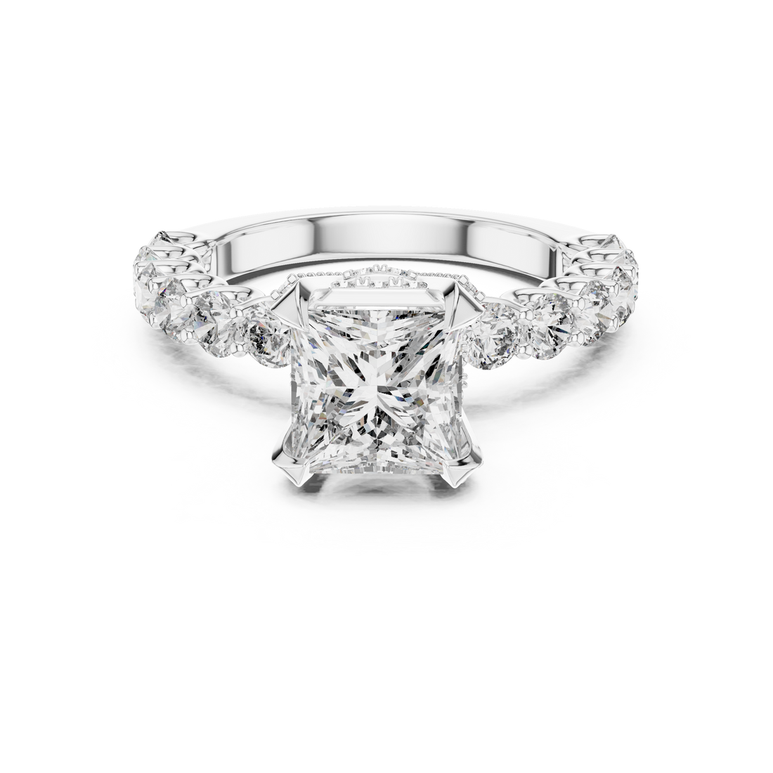 Princess Cut Diamond Ring with Pavé Band