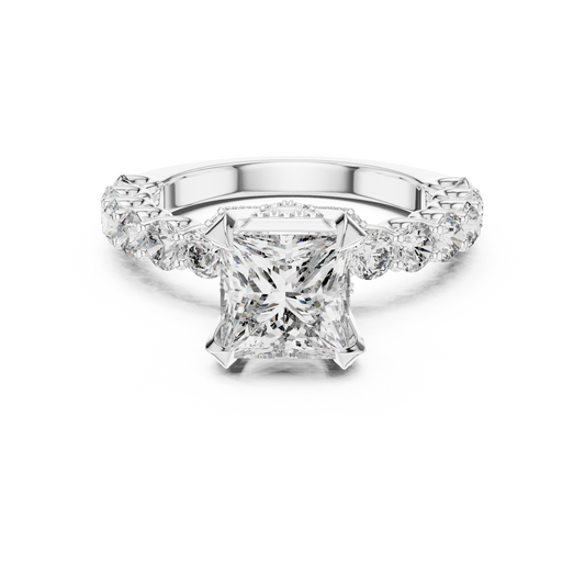 Princess Cut Diamond Ring with Pavé Band