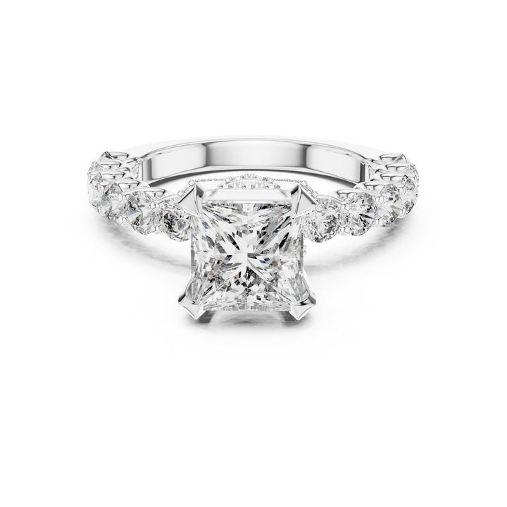 Princess Cut Diamond Ring with Pavé Band