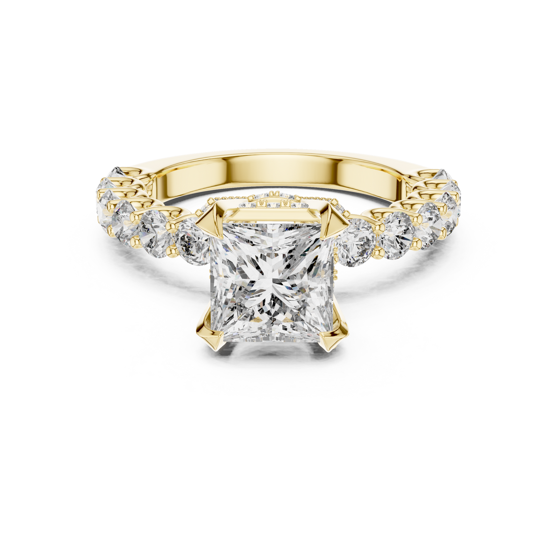 Princess Cut Diamond Ring with Pavé Band
