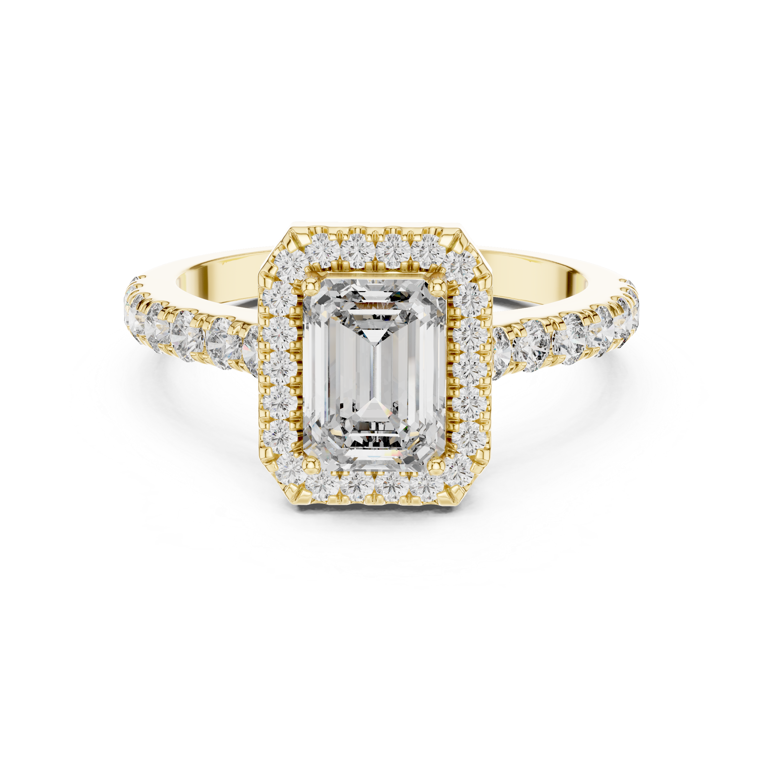 Emerald Cut Halo Diamond Ring with Pavé Band