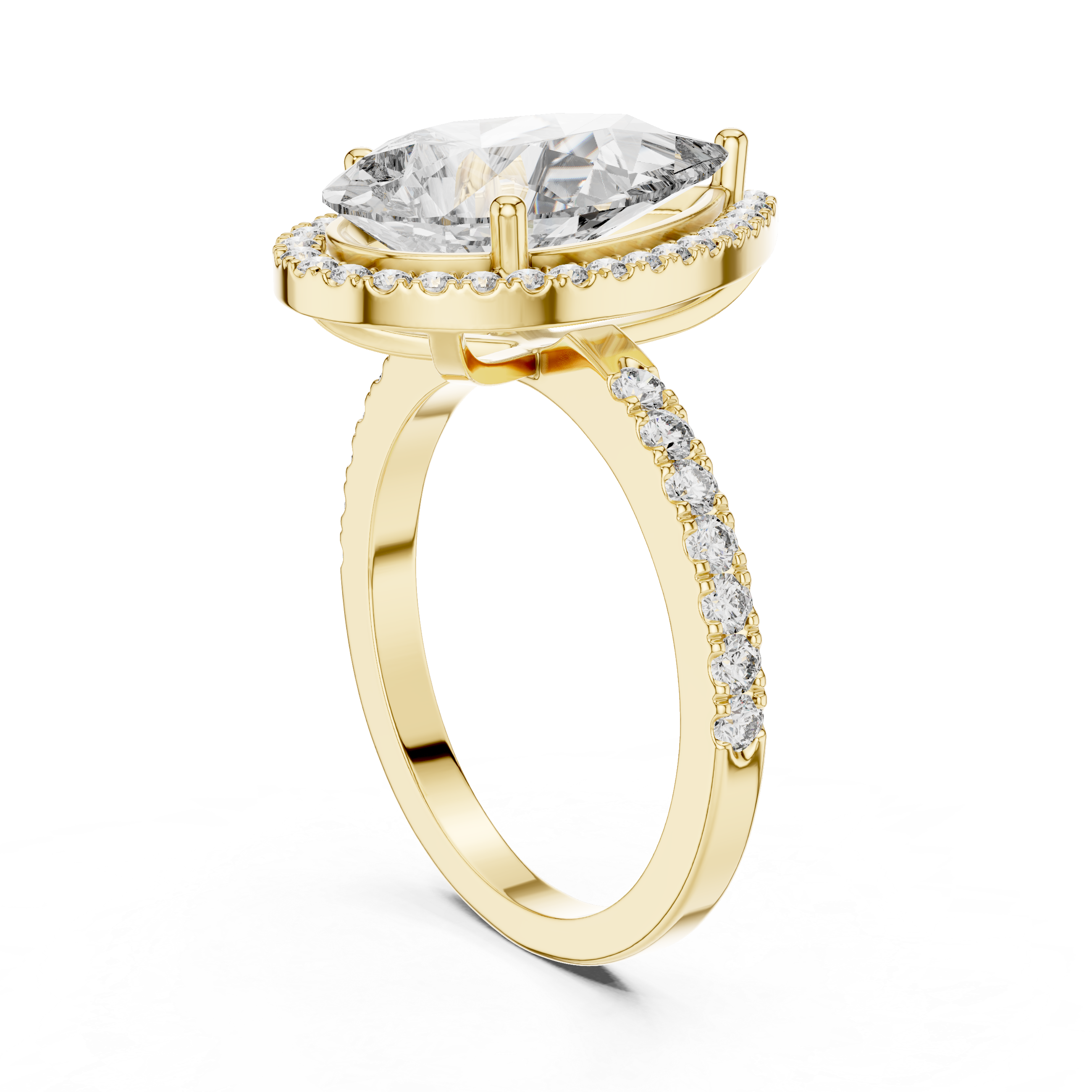 Pear Cut Halo Diamond Engagement Ring with Pavé Band