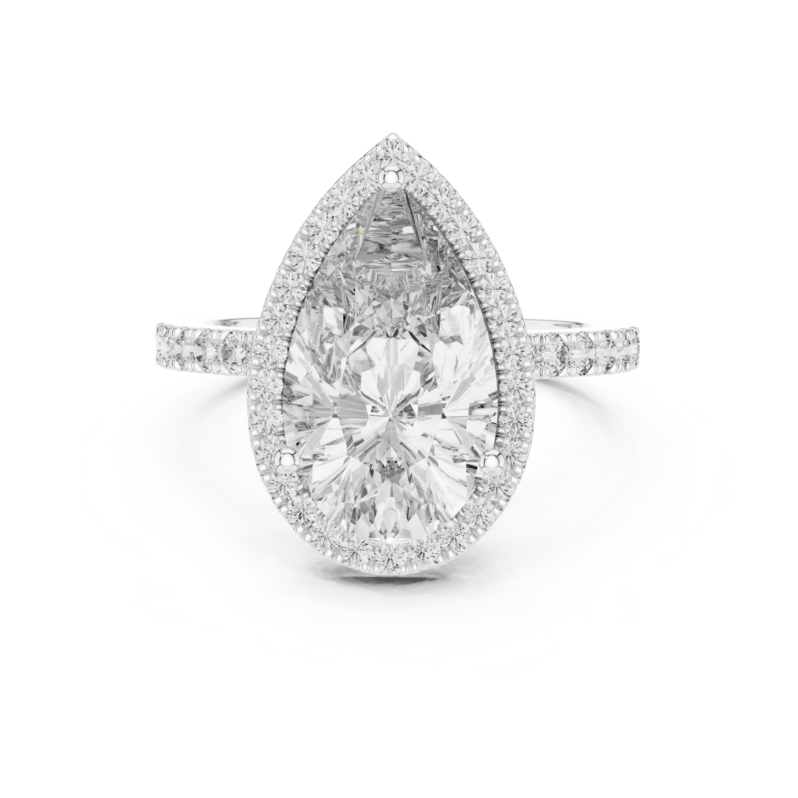 Pear Cut Halo Diamond Engagement Ring with Pavé Band