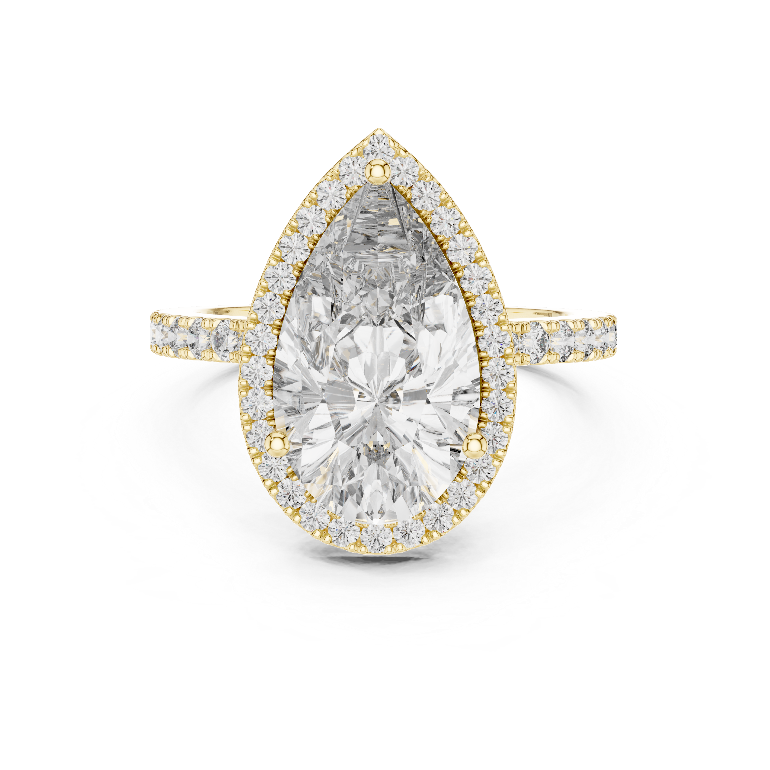 Pear Cut Halo Diamond Engagement Ring with Pavé Band