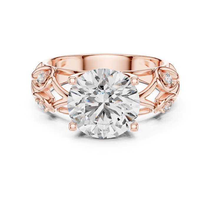 Round Cut Diamond Engagement Ring with Sculpted Floral Side Accents