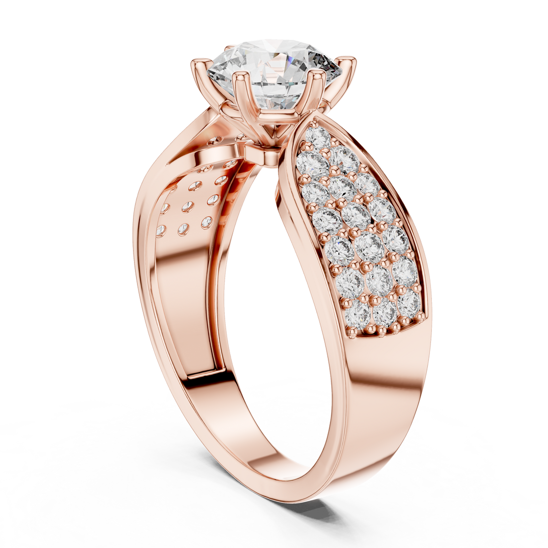 Round Brilliant Diamond Engagement Ring with Pave Side Panels