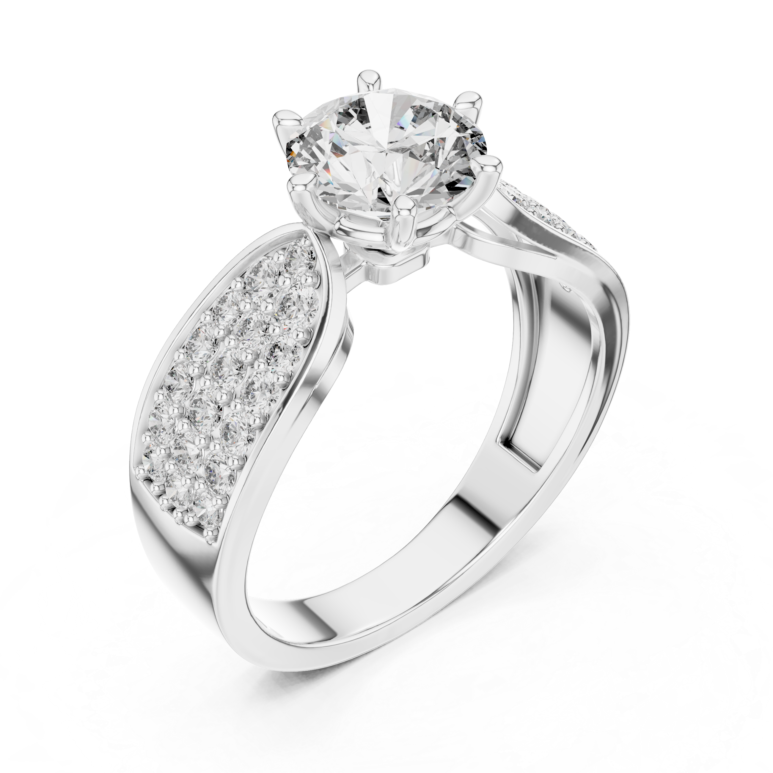 Round Brilliant Diamond Engagement Ring with Pave Side Panels