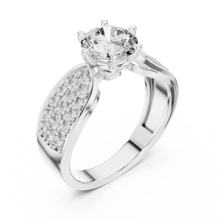 Round Brilliant Diamond Engagement Ring with Pave Side Panels