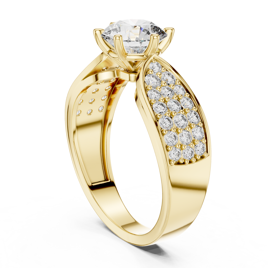 Round Brilliant Diamond Engagement Ring with Pave Side Panels