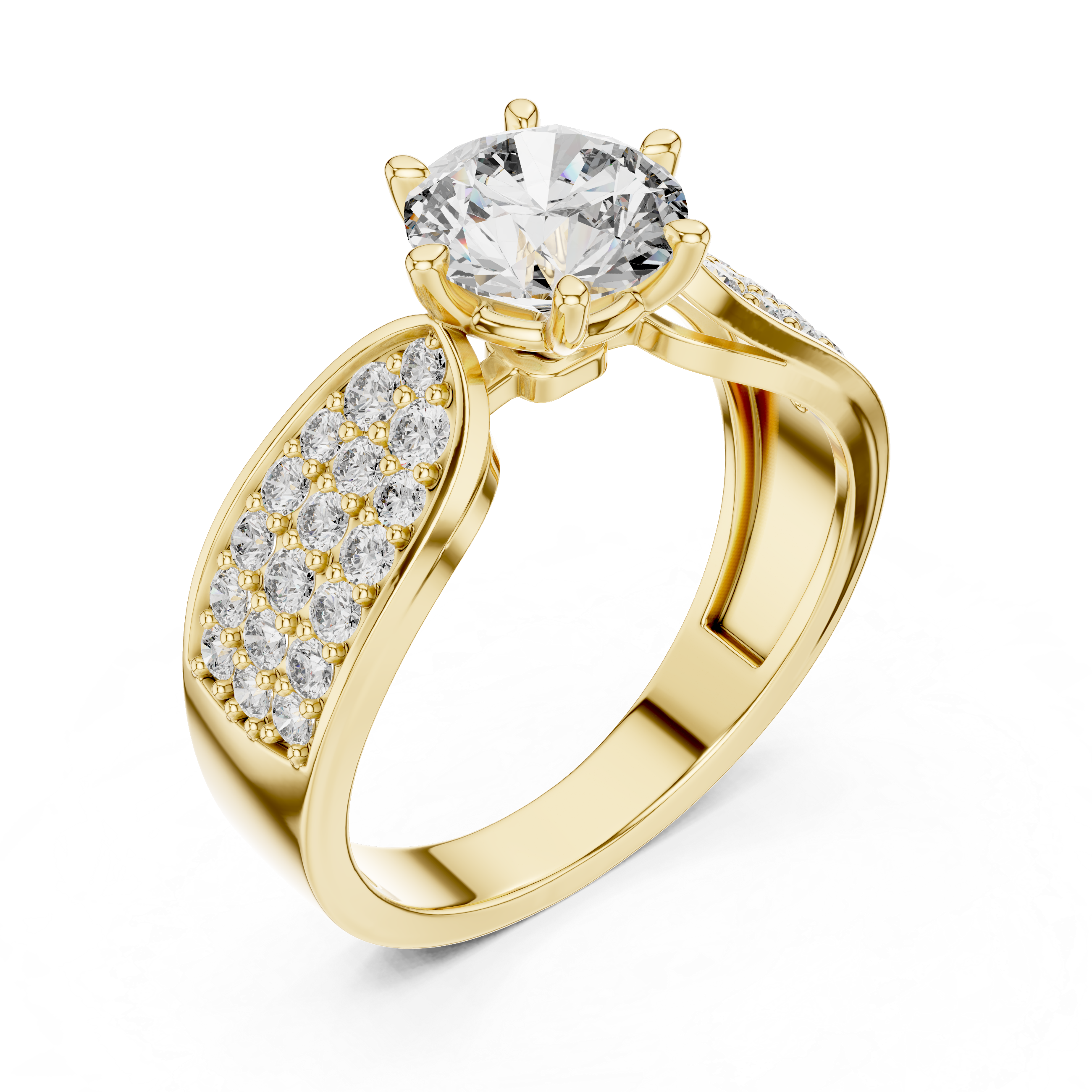 Round Brilliant Diamond Engagement Ring with Pave Side Panels
