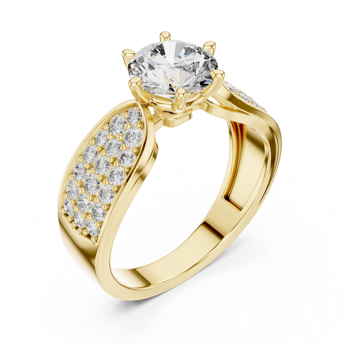 Round Brilliant Diamond Engagement Ring with Pave Side Panels