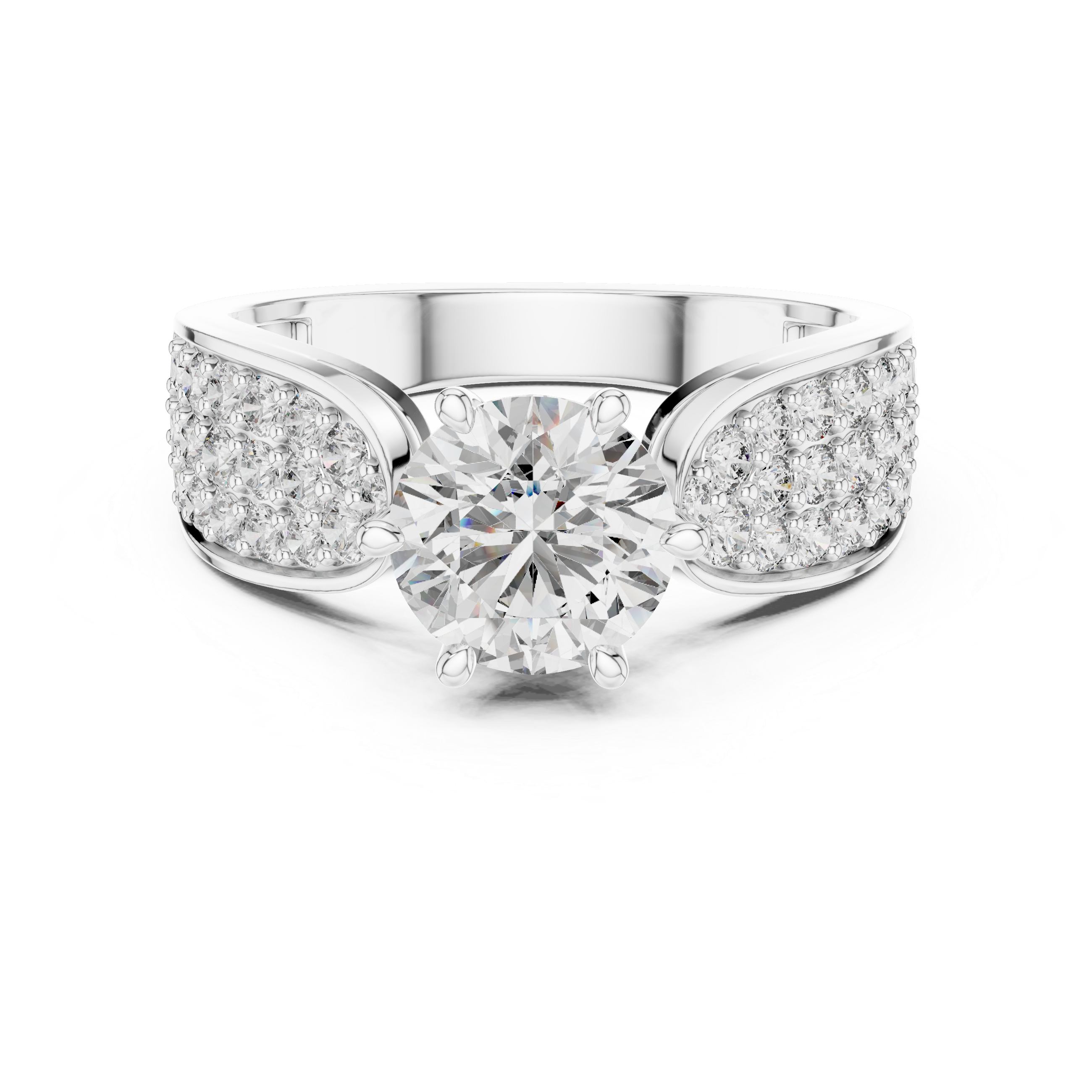 Round Brilliant Diamond Engagement Ring with Pave Side Panels