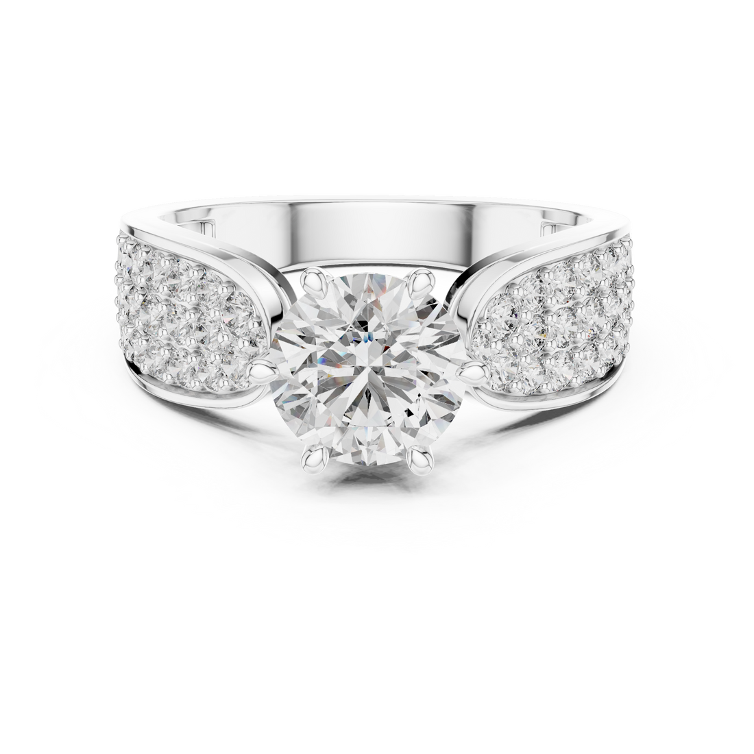 Round Brilliant Diamond Engagement Ring with Pave Side Panels