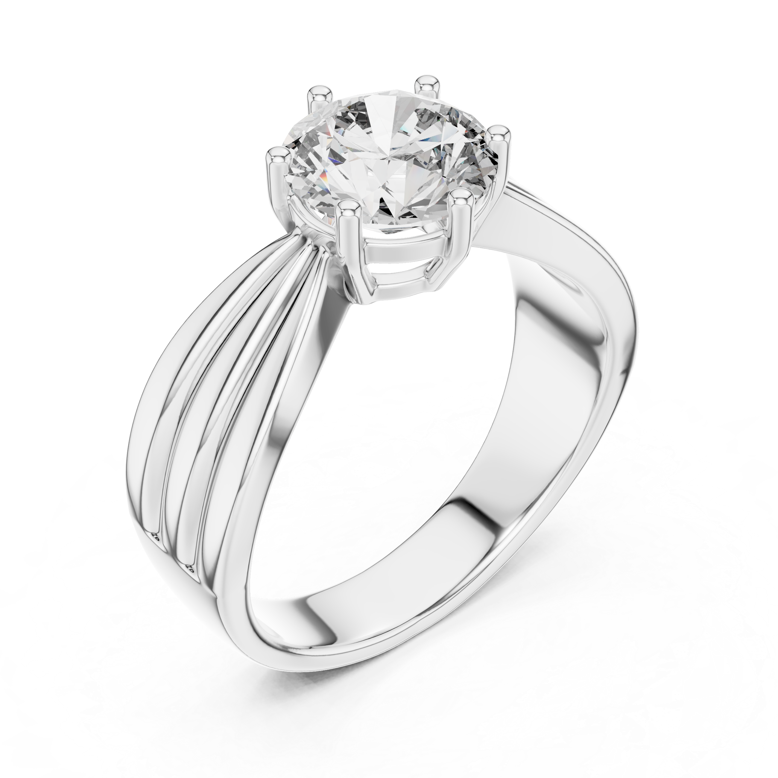 Round Brilliant Diamond Engagement Ring with Triple-Layer Split Band