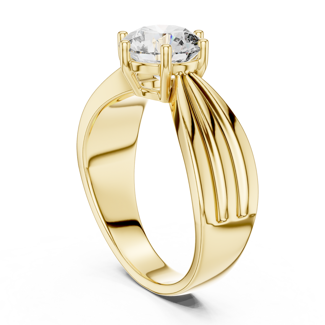 Round Brilliant Diamond Engagement Ring with Triple-Layer Split Band