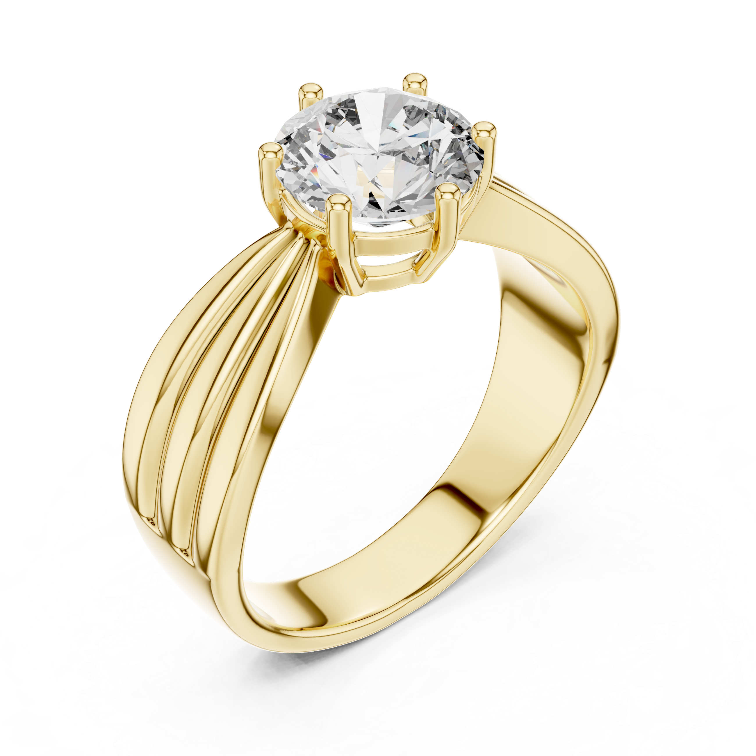 Round Brilliant Diamond Engagement Ring with Triple-Layer Split Band