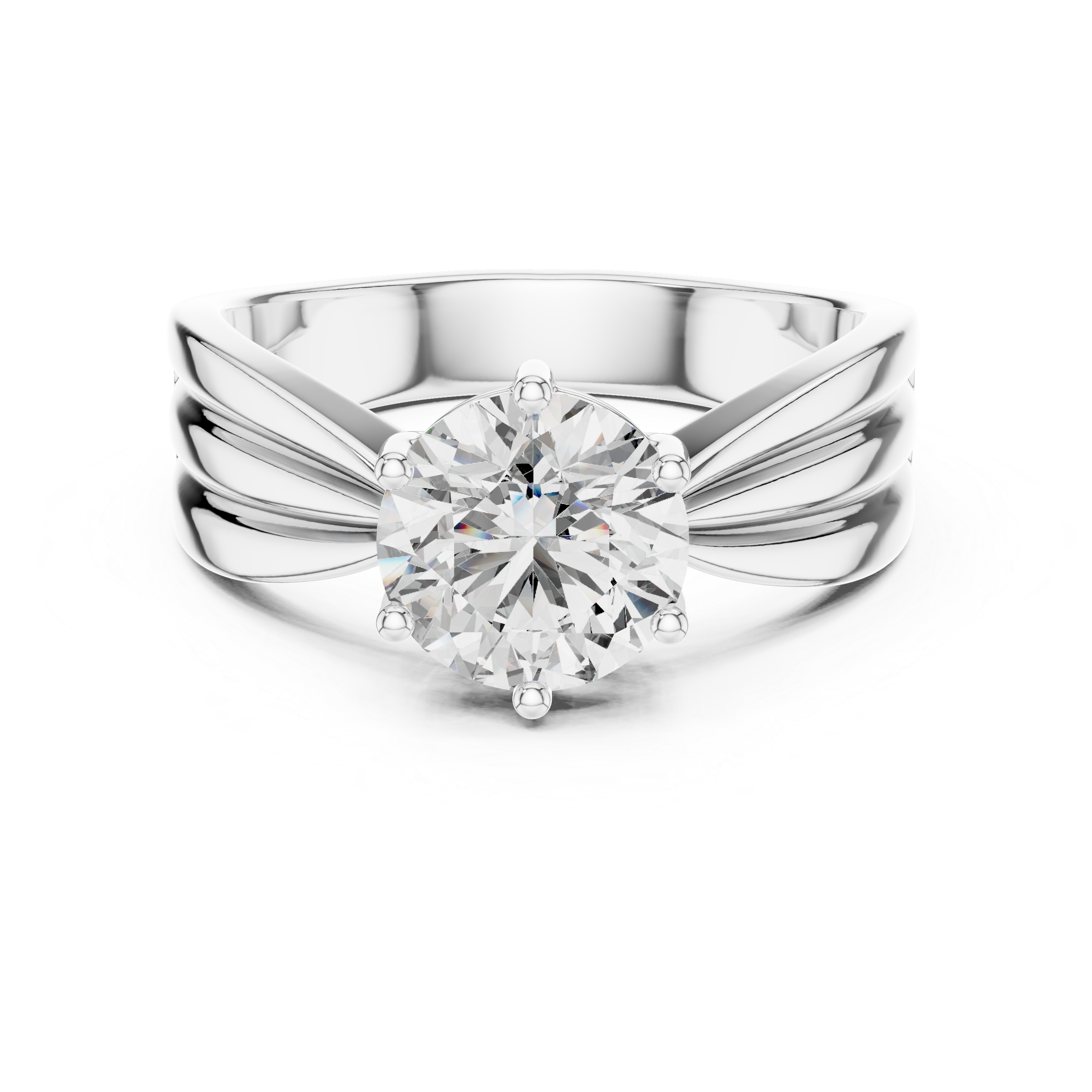Round Brilliant Diamond Engagement Ring with Triple-Layer Split Band