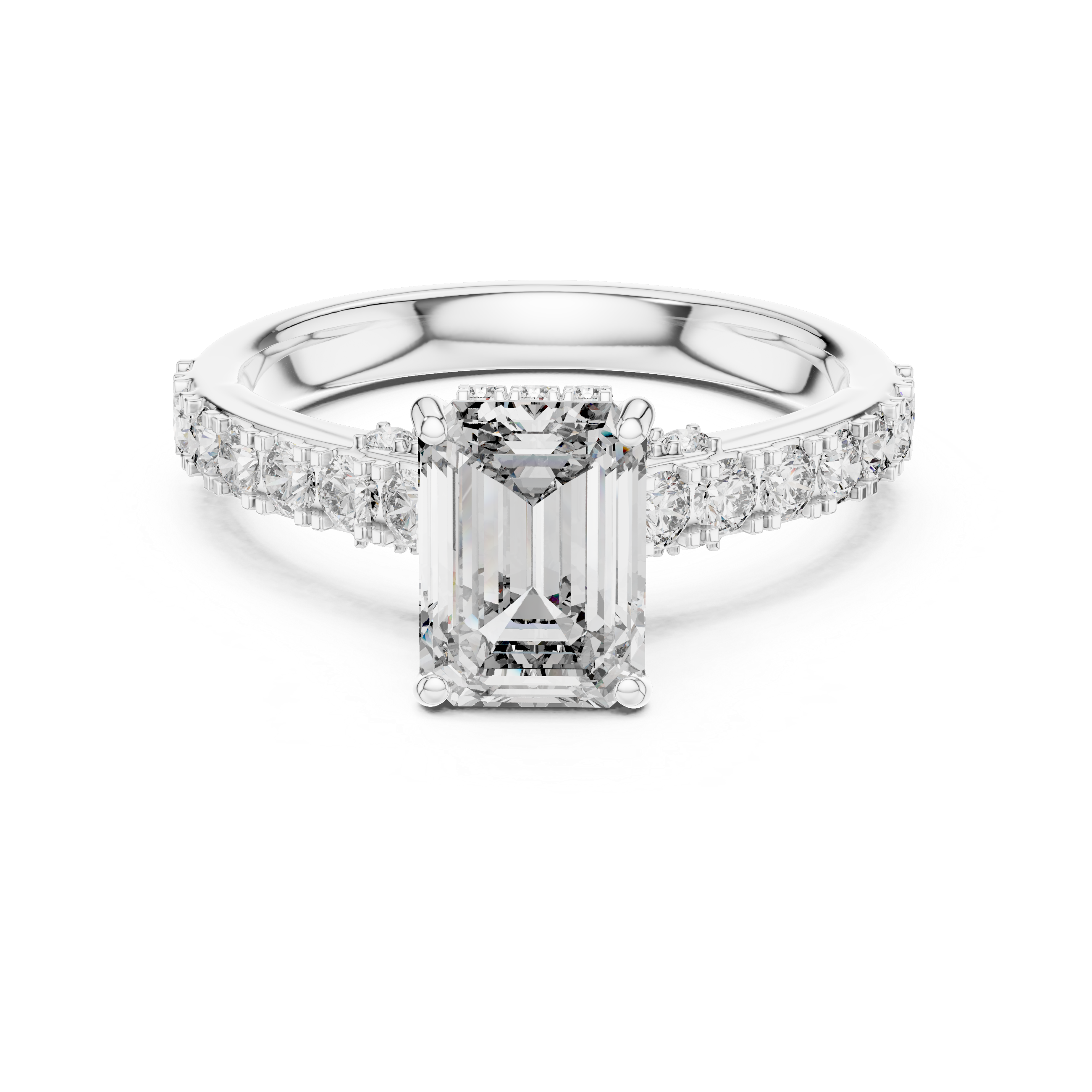 Emerald Cut Diamond Engagement Ring with Pavé Band