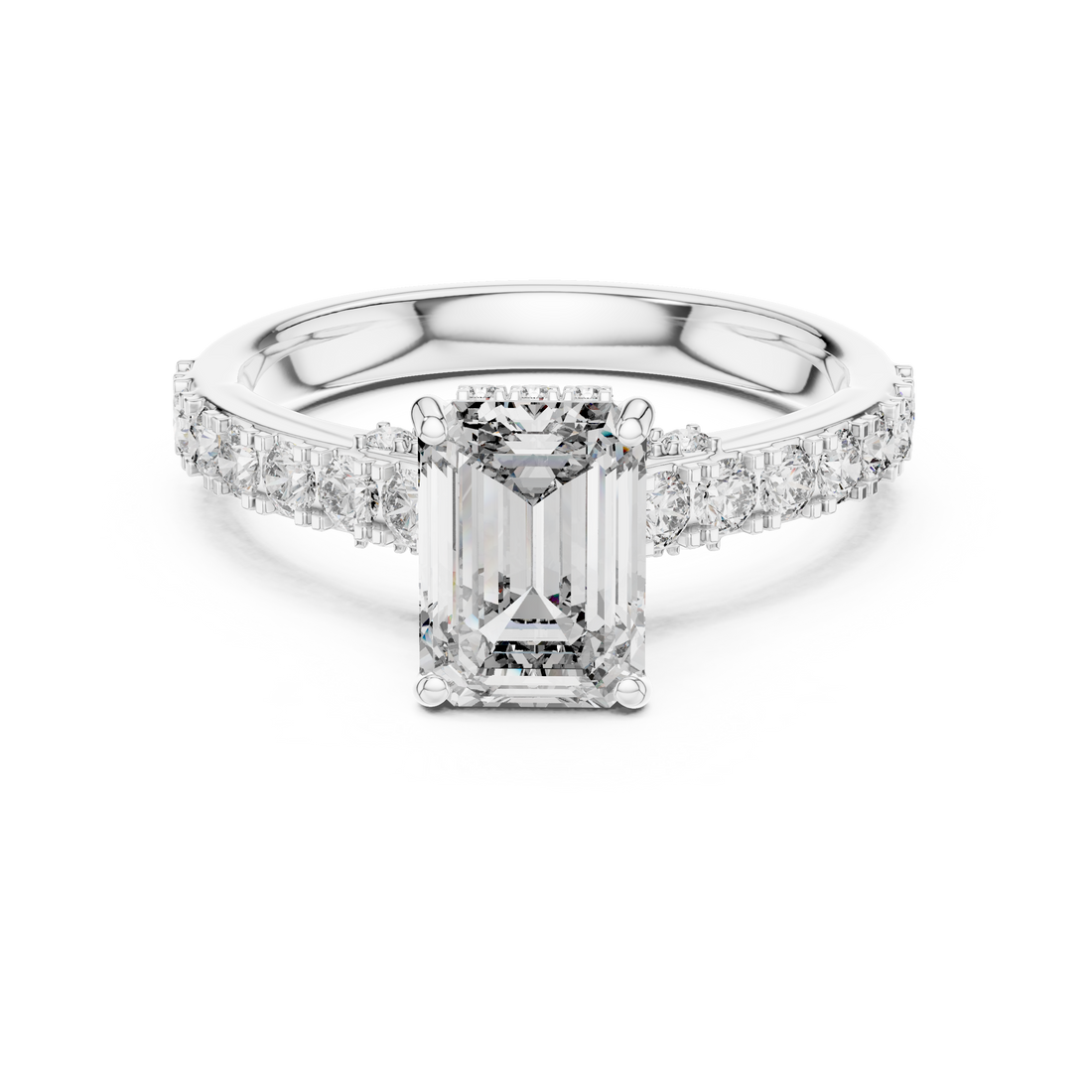 Emerald Cut Diamond Engagement Ring with Pavé Band