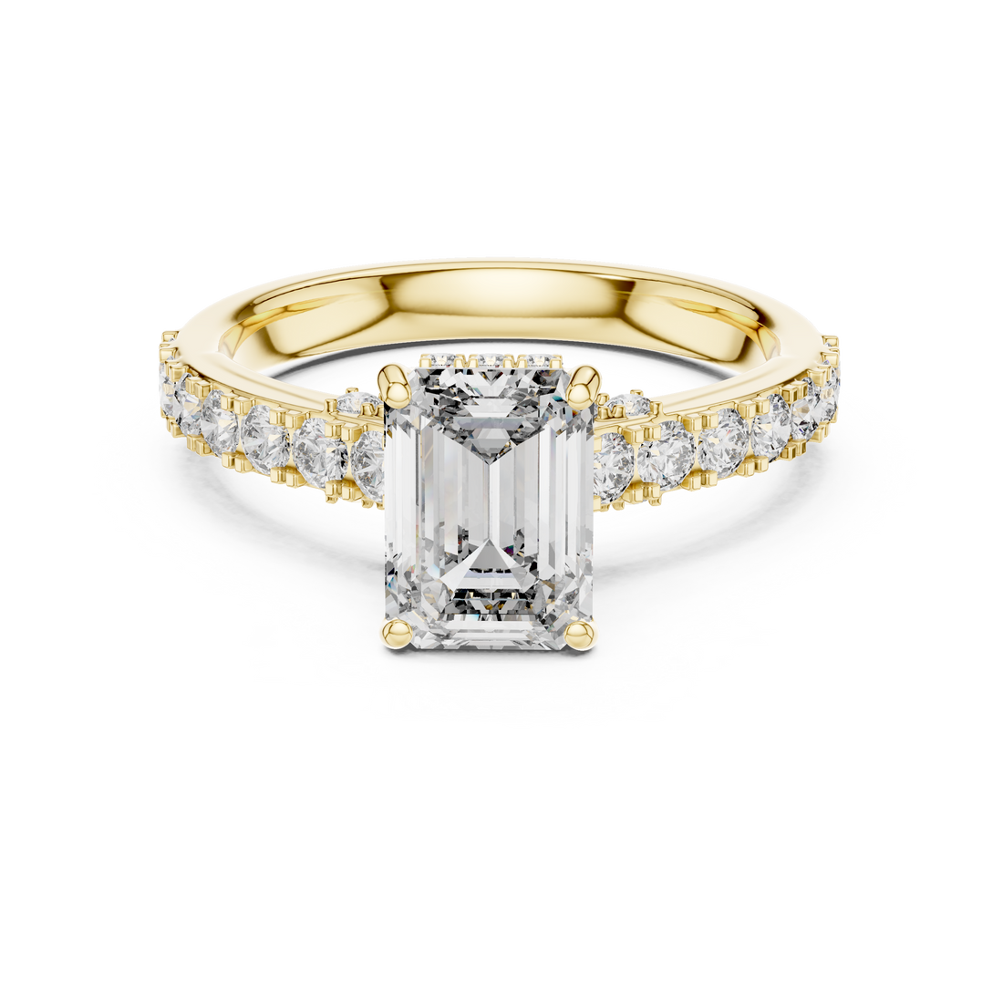Emerald Cut Diamond Engagement Ring with Pavé Band