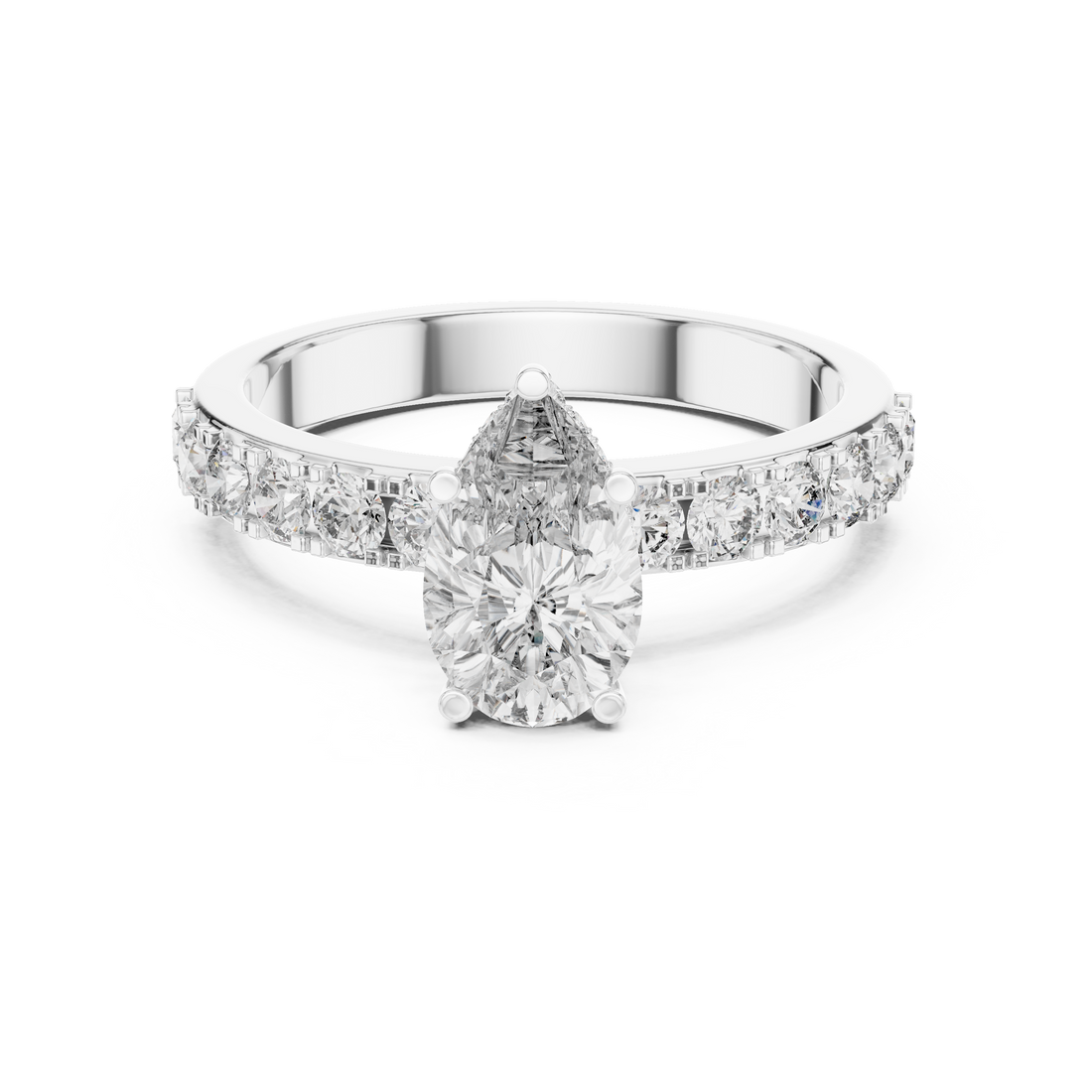 Pear Cut Diamond Engagement Ring with Pavé Band