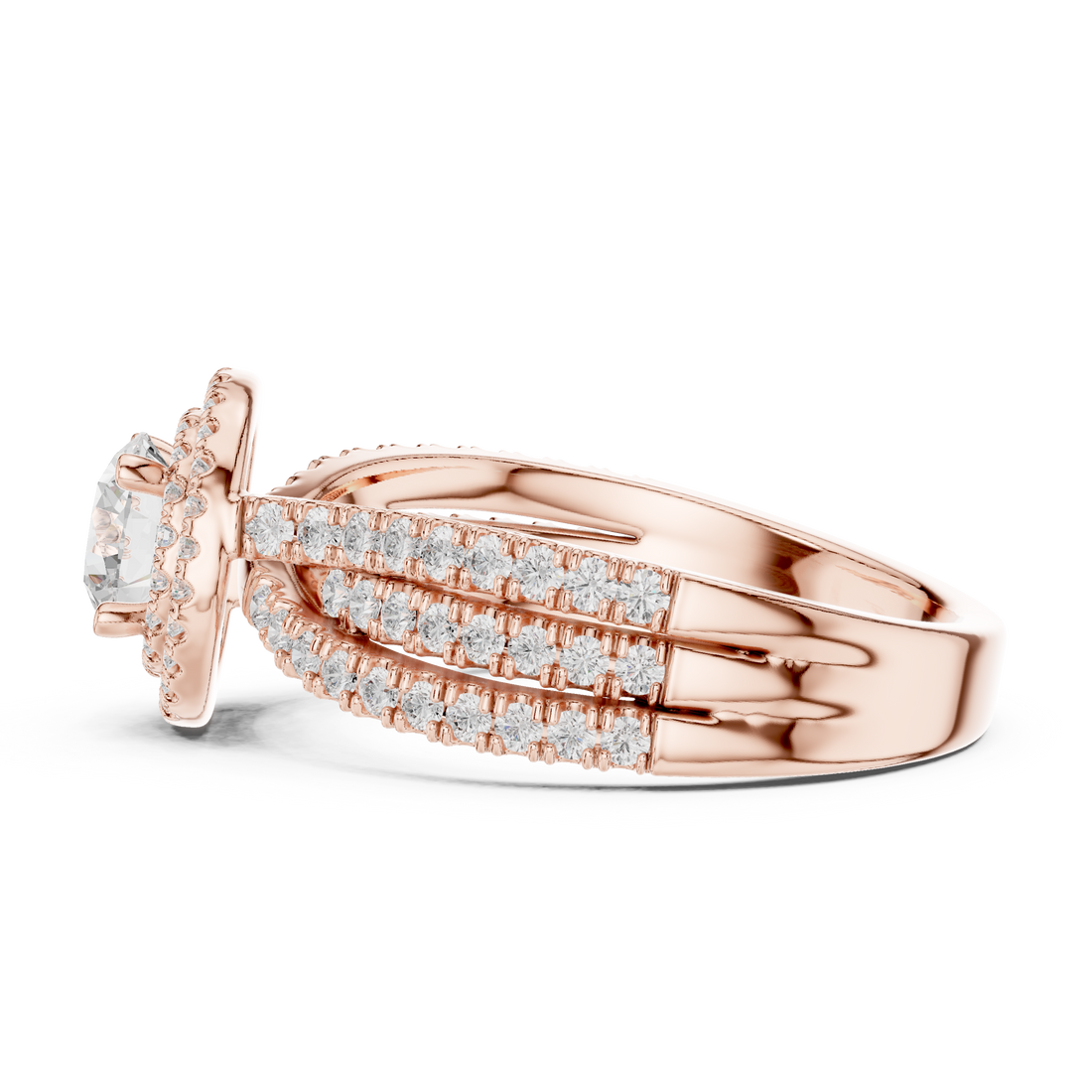 Double Halo Round Diamond Engagement Ring with Pavé Split Band