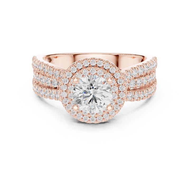 Double Halo Round Diamond Engagement Ring with Pavé Split Band