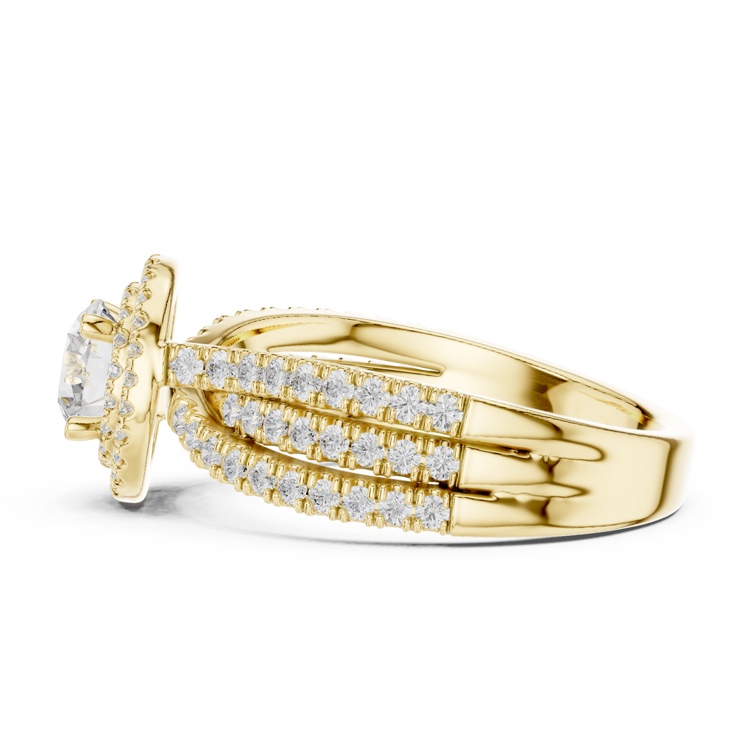 Double Halo Round Diamond Engagement Ring with Pavé Split Band