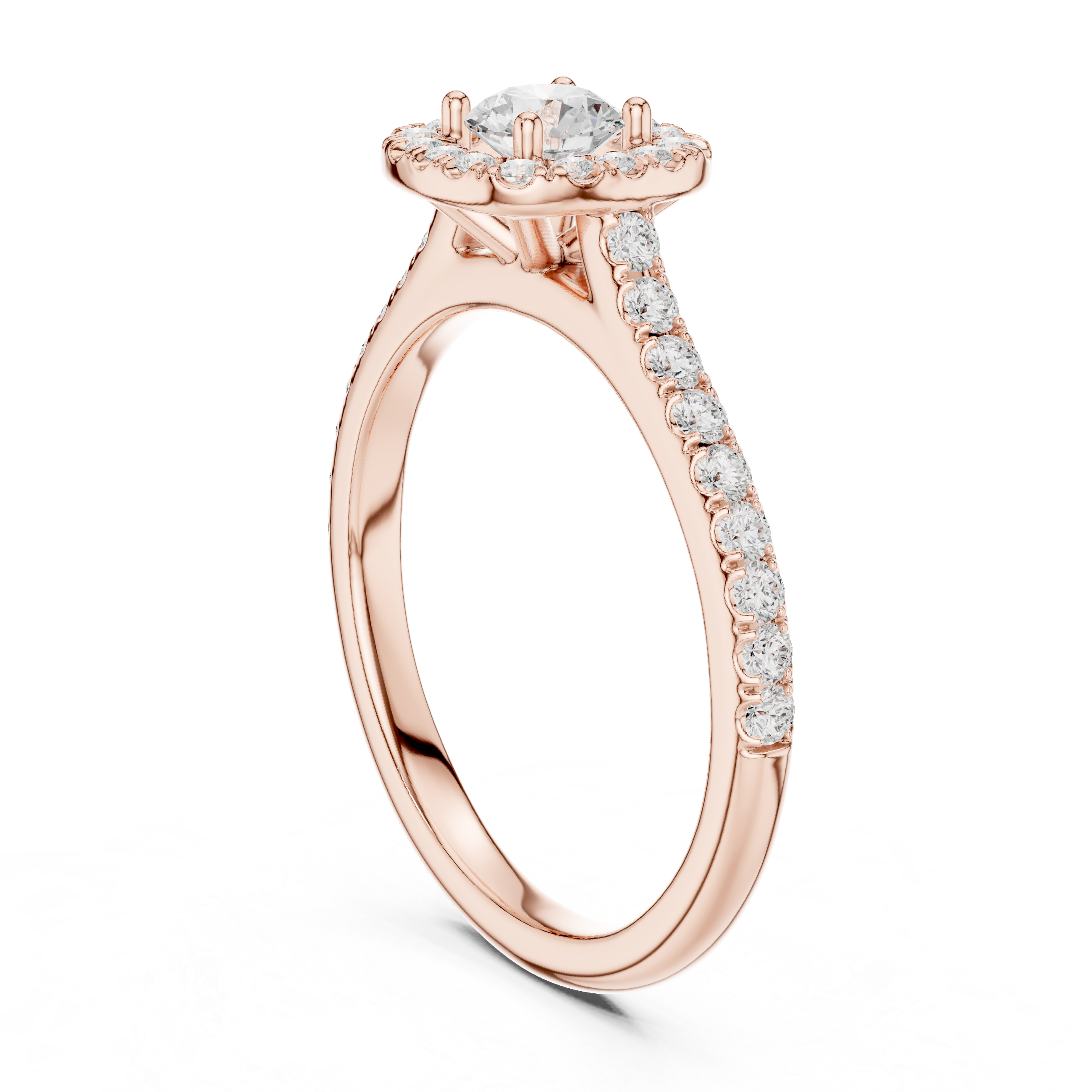 Petite Cushion Halo Diamond Ring with Pavé Band