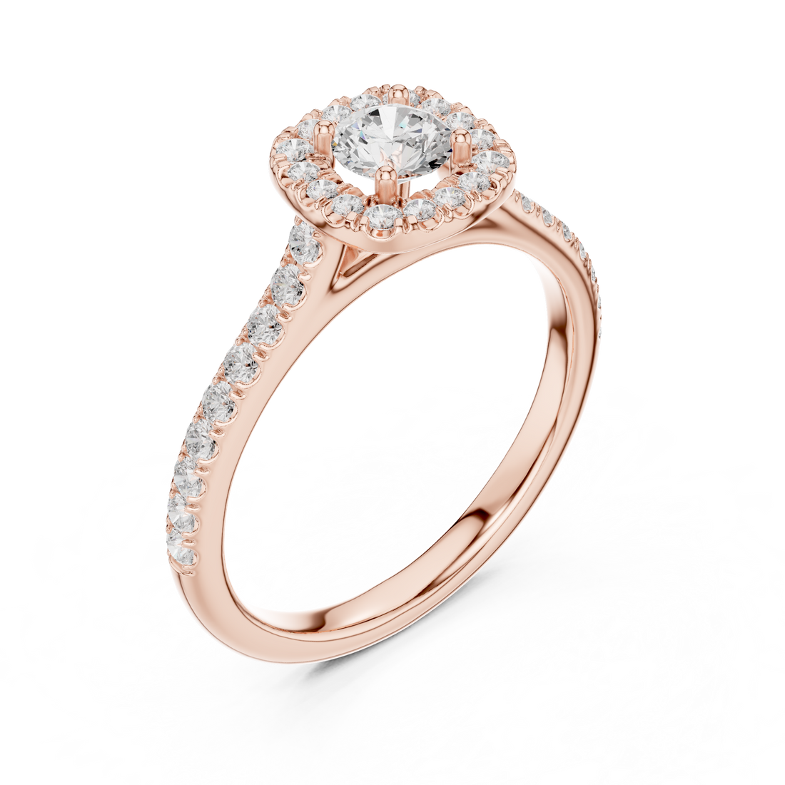 Petite Cushion Halo Diamond Ring with Pavé Band