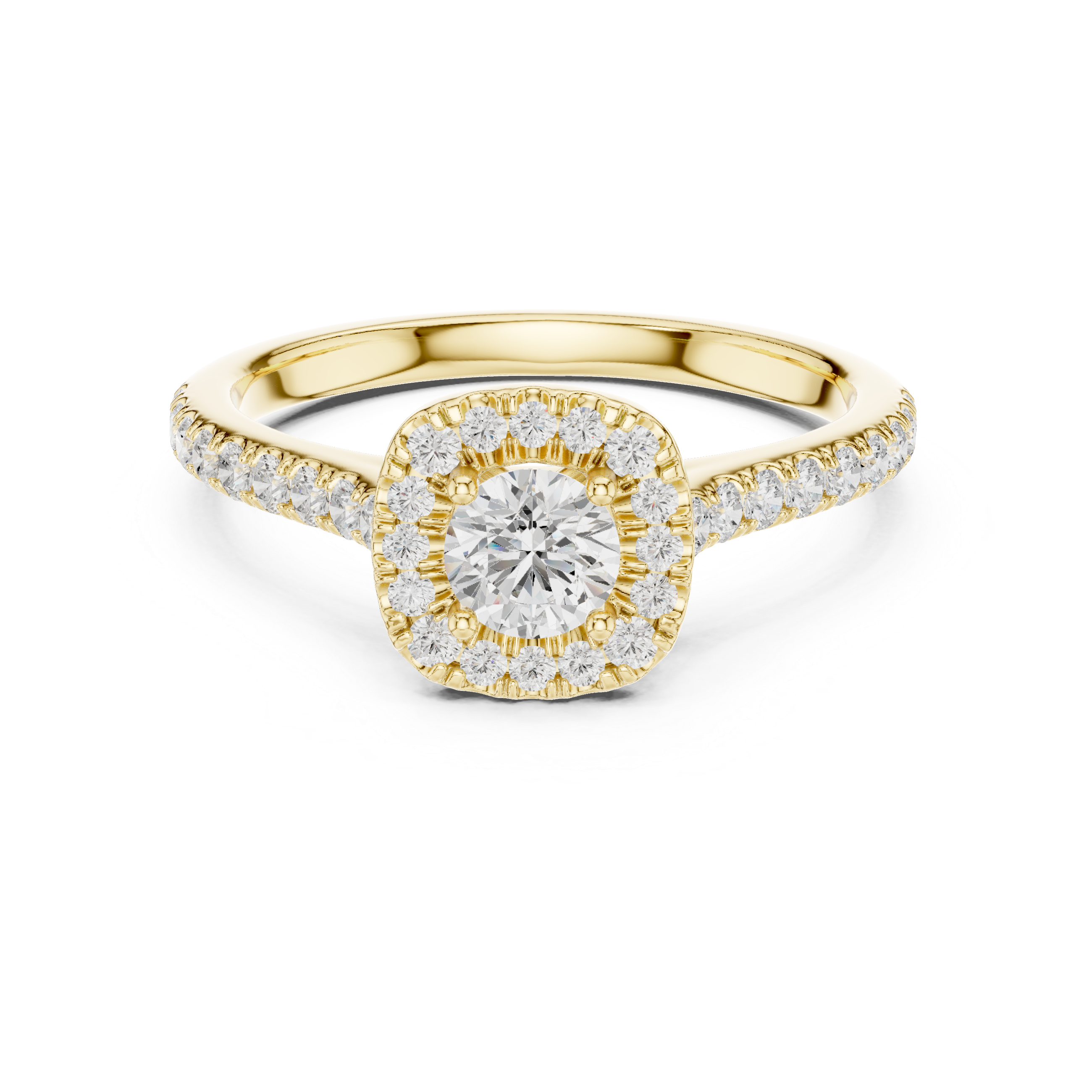 Petite Cushion Halo Diamond Ring with Pavé Band