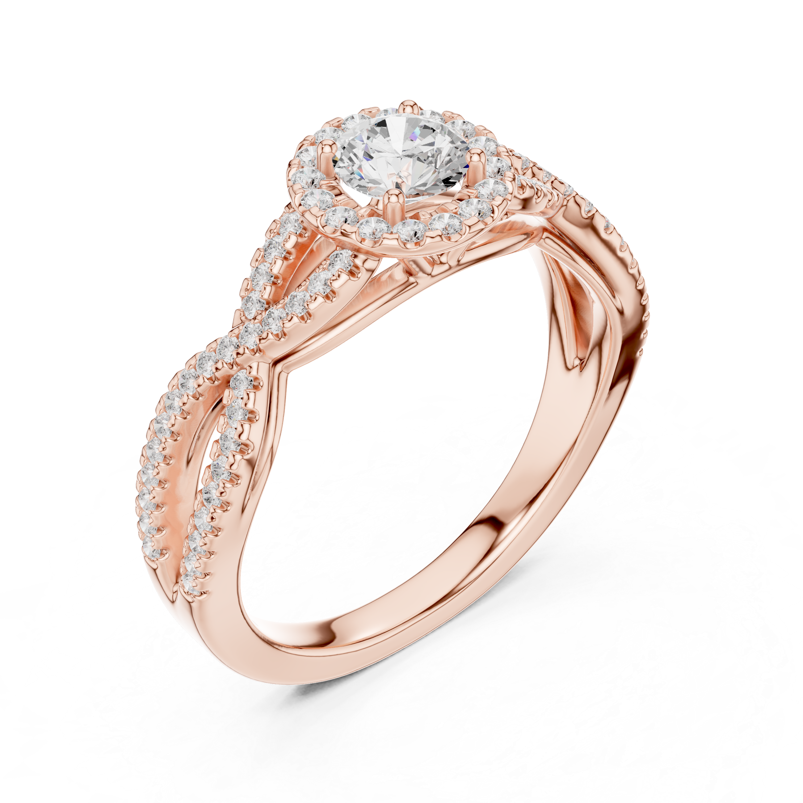 Twisted Split-Shank Halo Round Lab-Grown Diamond Ring