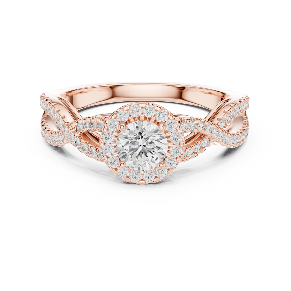 Twisted Split-Shank Halo Round Lab-Grown Diamond Ring