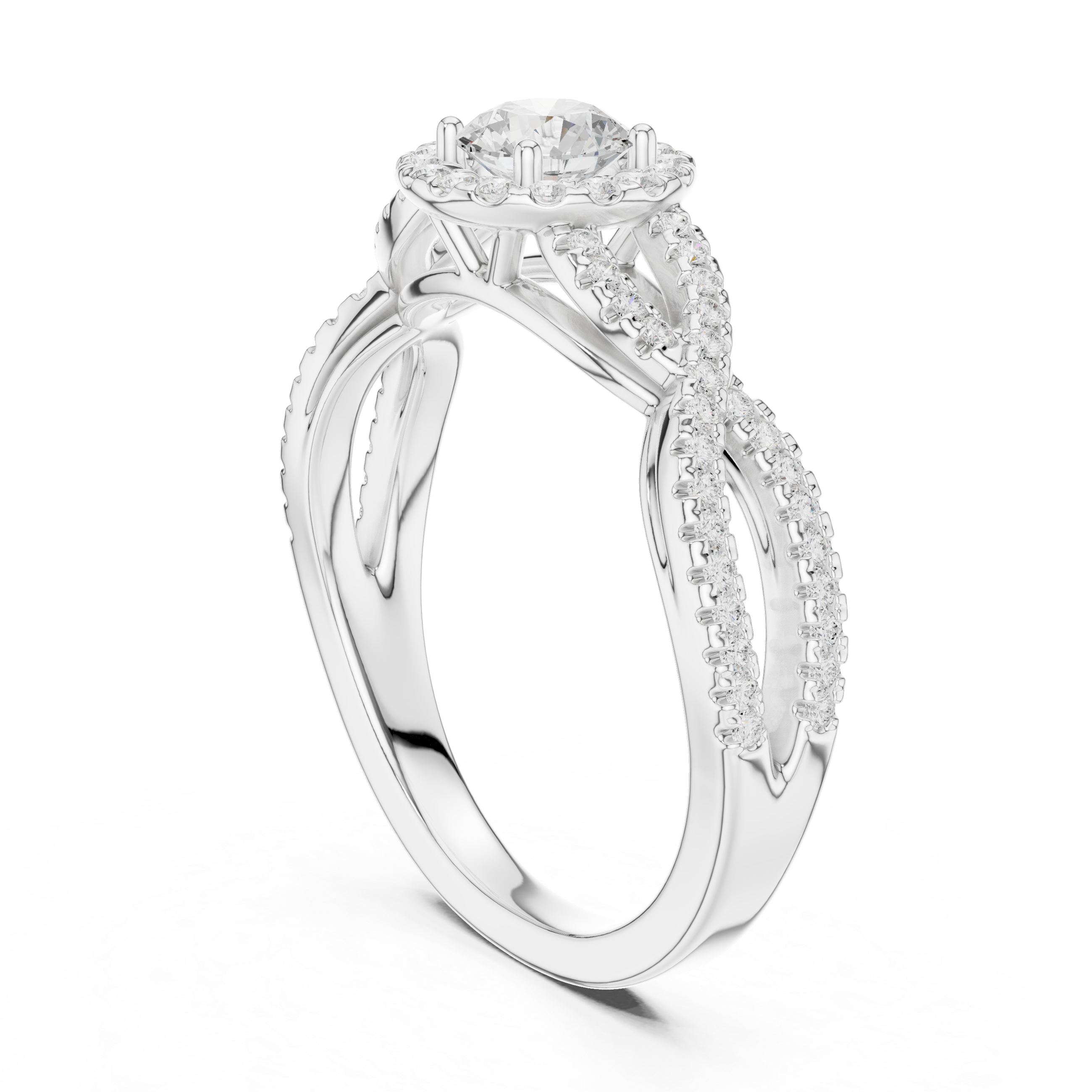 Twisted Split-Shank Halo Round Lab-Grown Diamond Ring