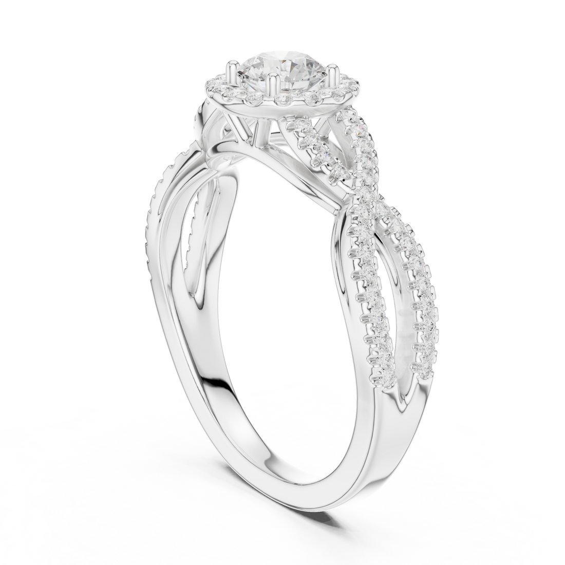 Twisted Split-Shank Halo Round Lab-Grown Diamond Ring