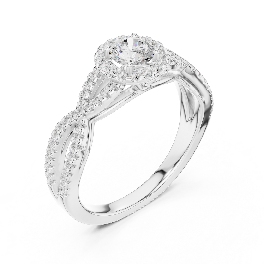 Twisted Split-Shank Halo Round Lab-Grown Diamond Ring