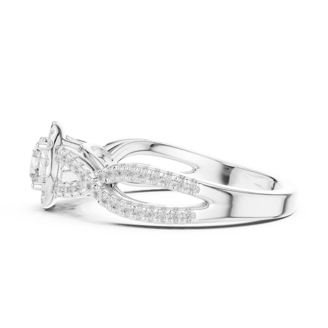 Twisted Split-Shank Halo Round Lab-Grown Diamond Ring