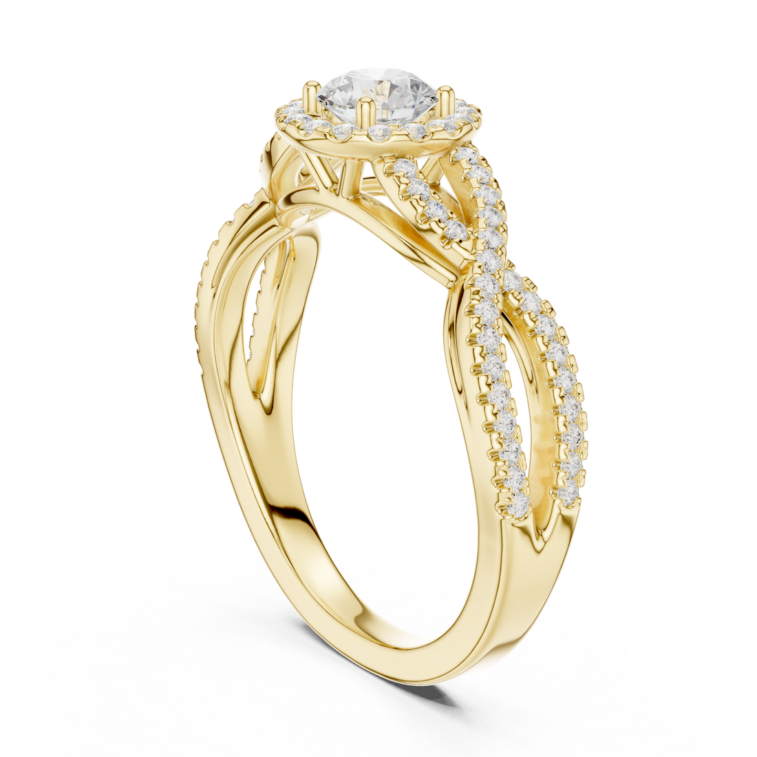 Twisted Split-Shank Halo Round Lab-Grown Diamond Ring