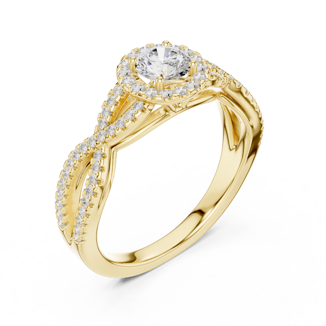 Twisted Split-Shank Halo Round Lab-Grown Diamond Ring