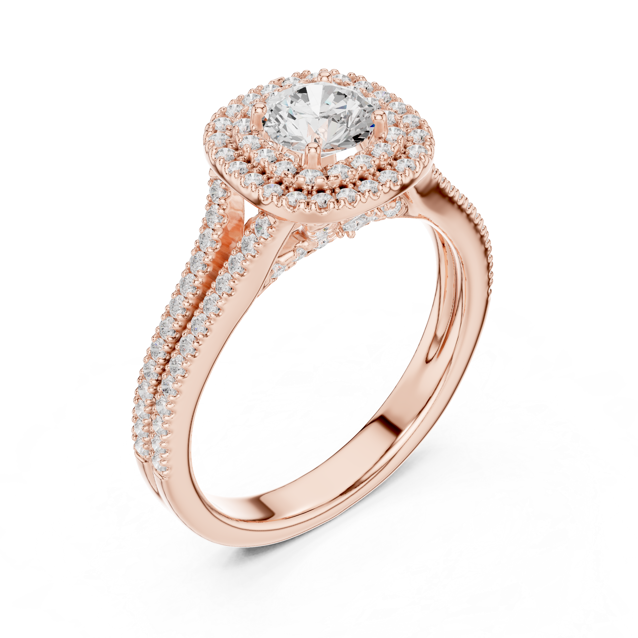 Split Shank Double Halo Diamond Engagement Ring