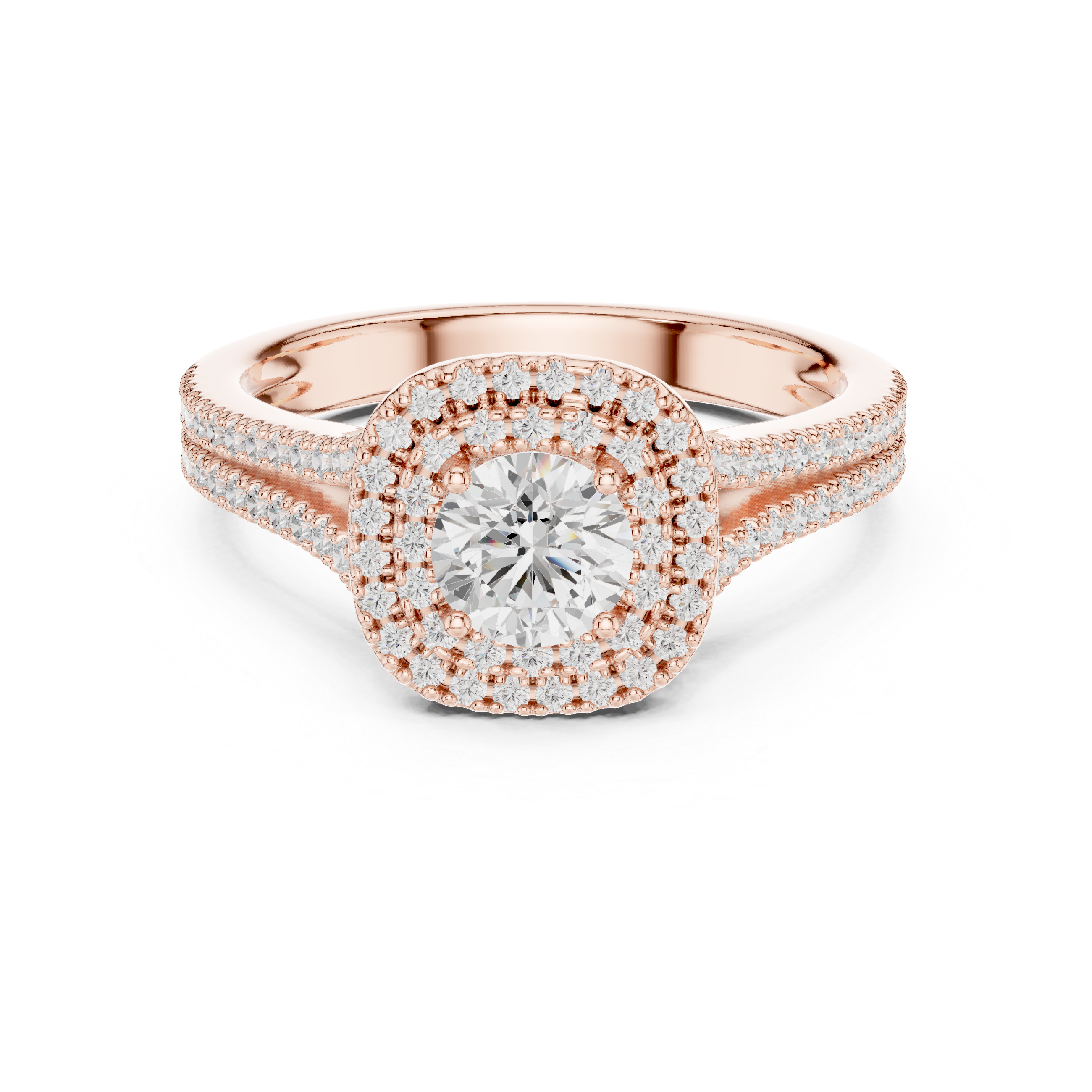 Split Shank Double Halo Diamond Engagement Ring