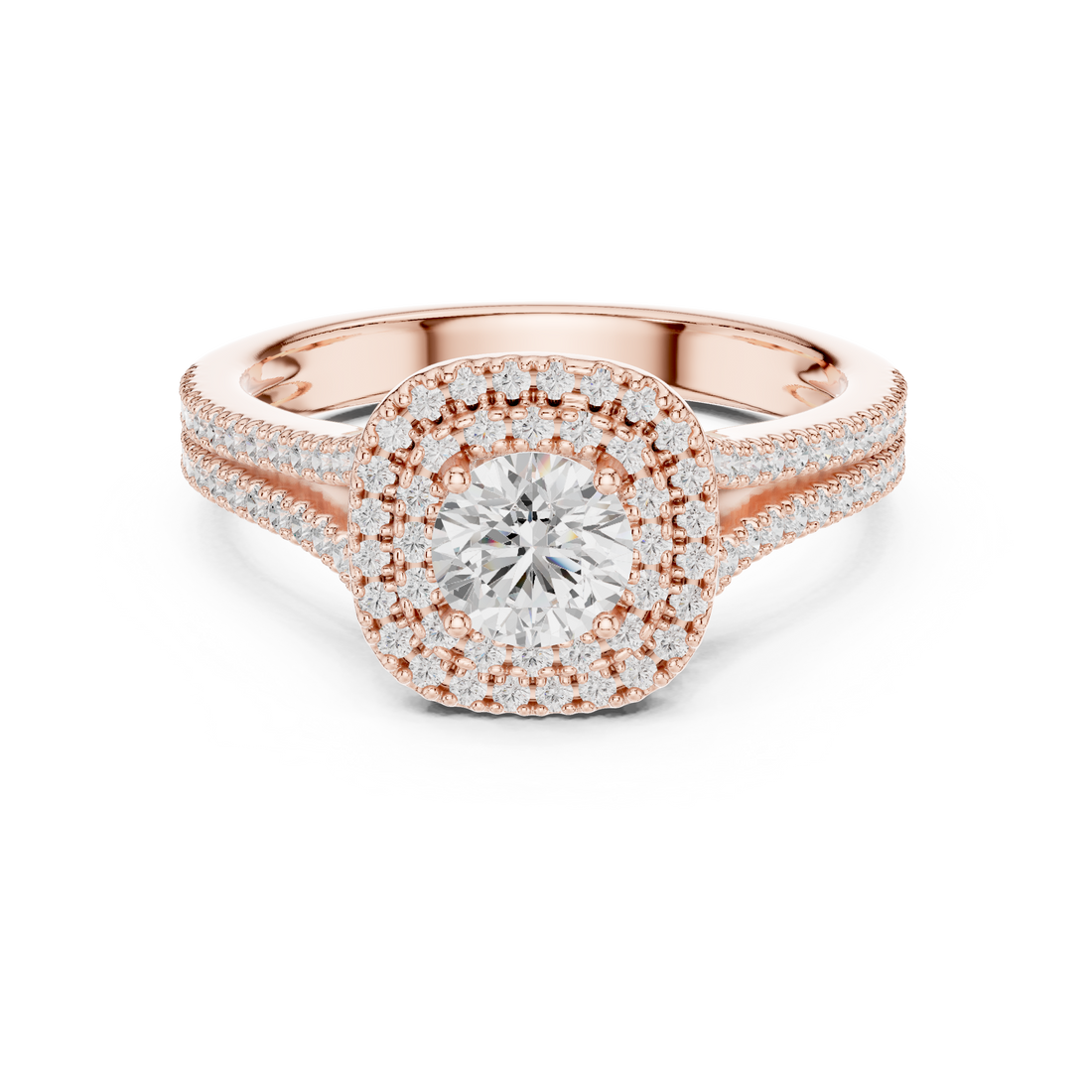 Split Shank Double Halo Diamond Engagement Ring