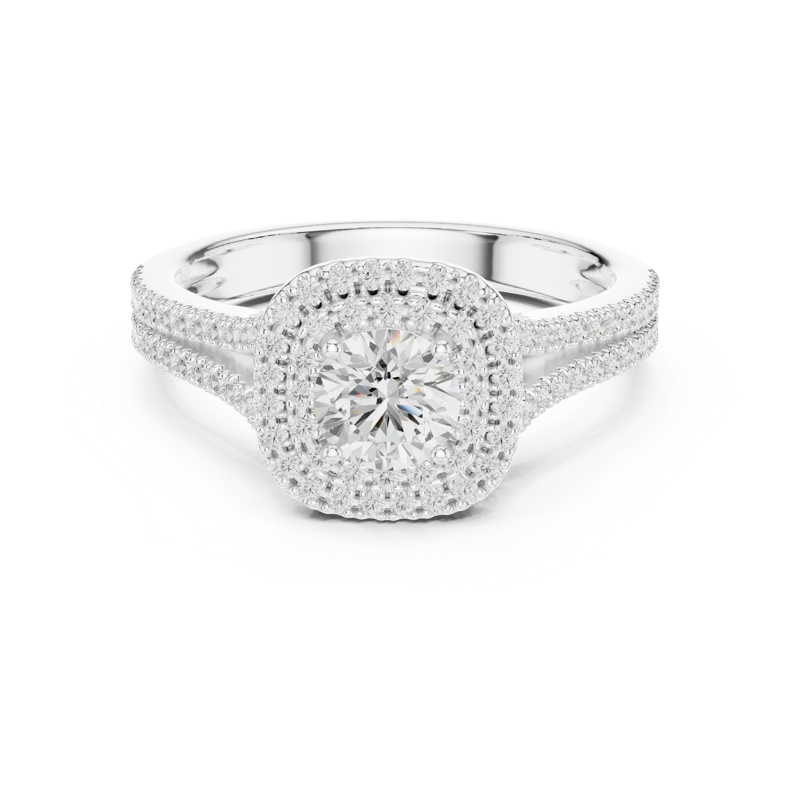 Split Shank Double Halo Diamond Engagement Ring