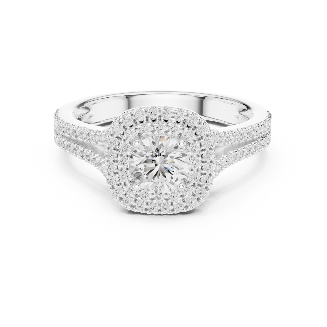 Split Shank Double Halo Diamond Engagement Ring