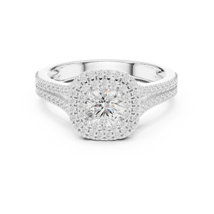 Split Shank Double Halo Diamond Engagement Ring