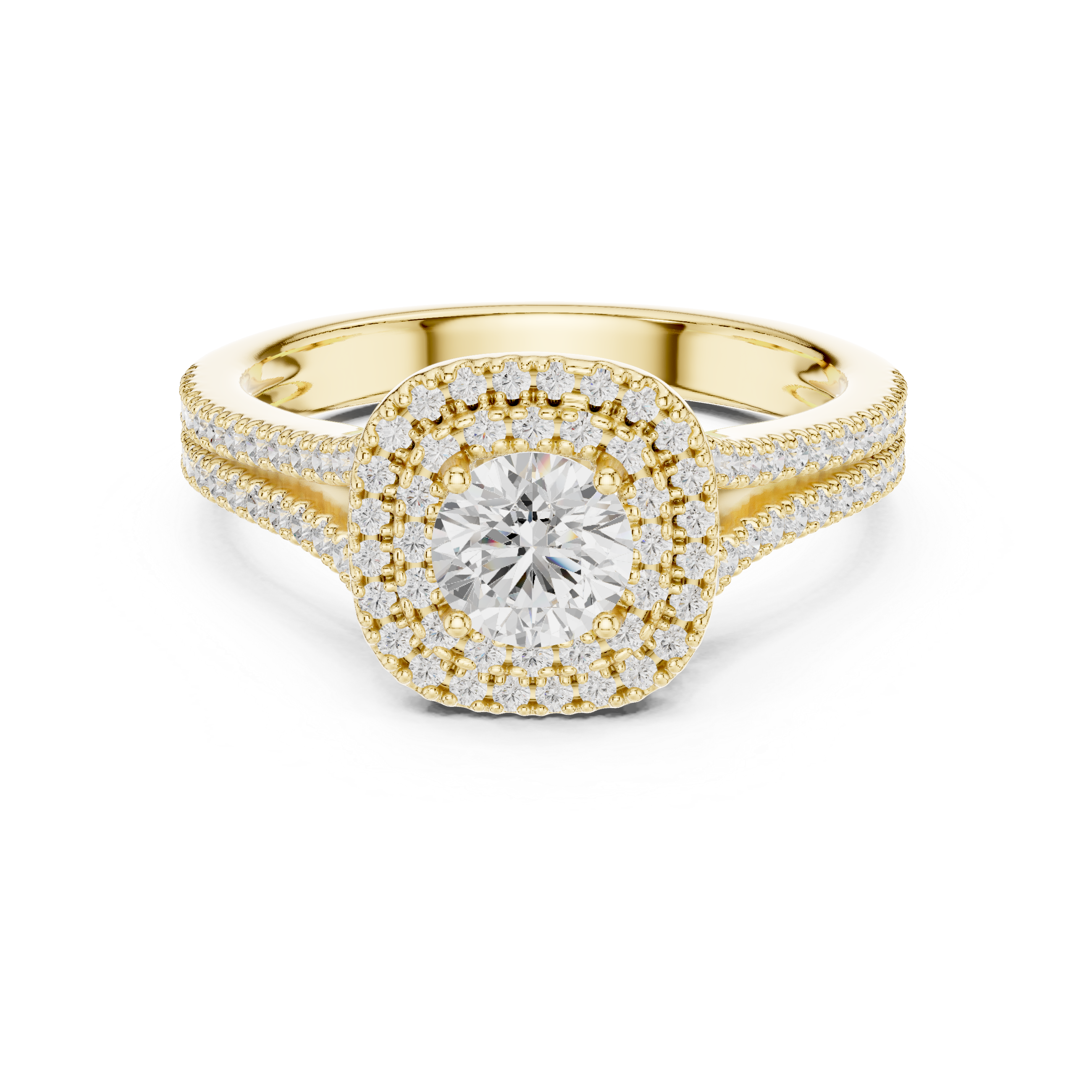 Split Shank Double Halo Diamond Engagement Ring