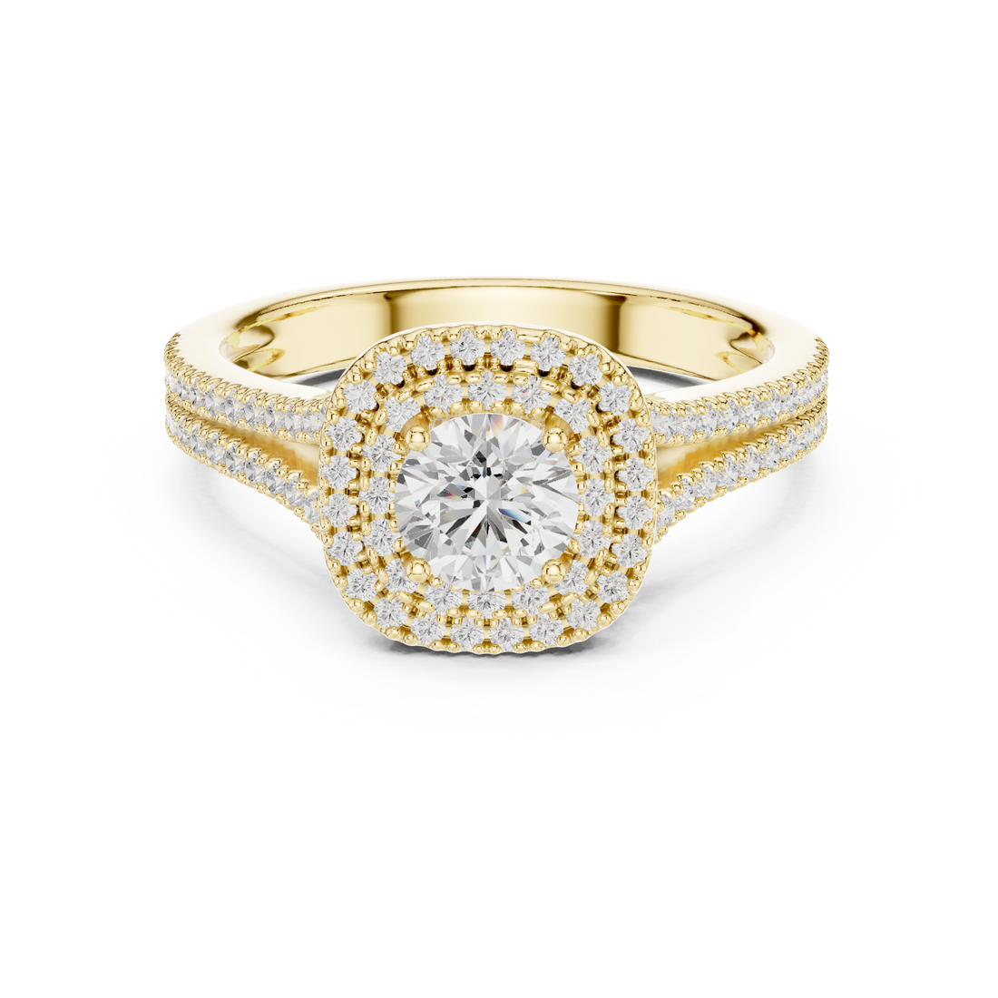 Split Shank Double Halo Diamond Engagement Ring