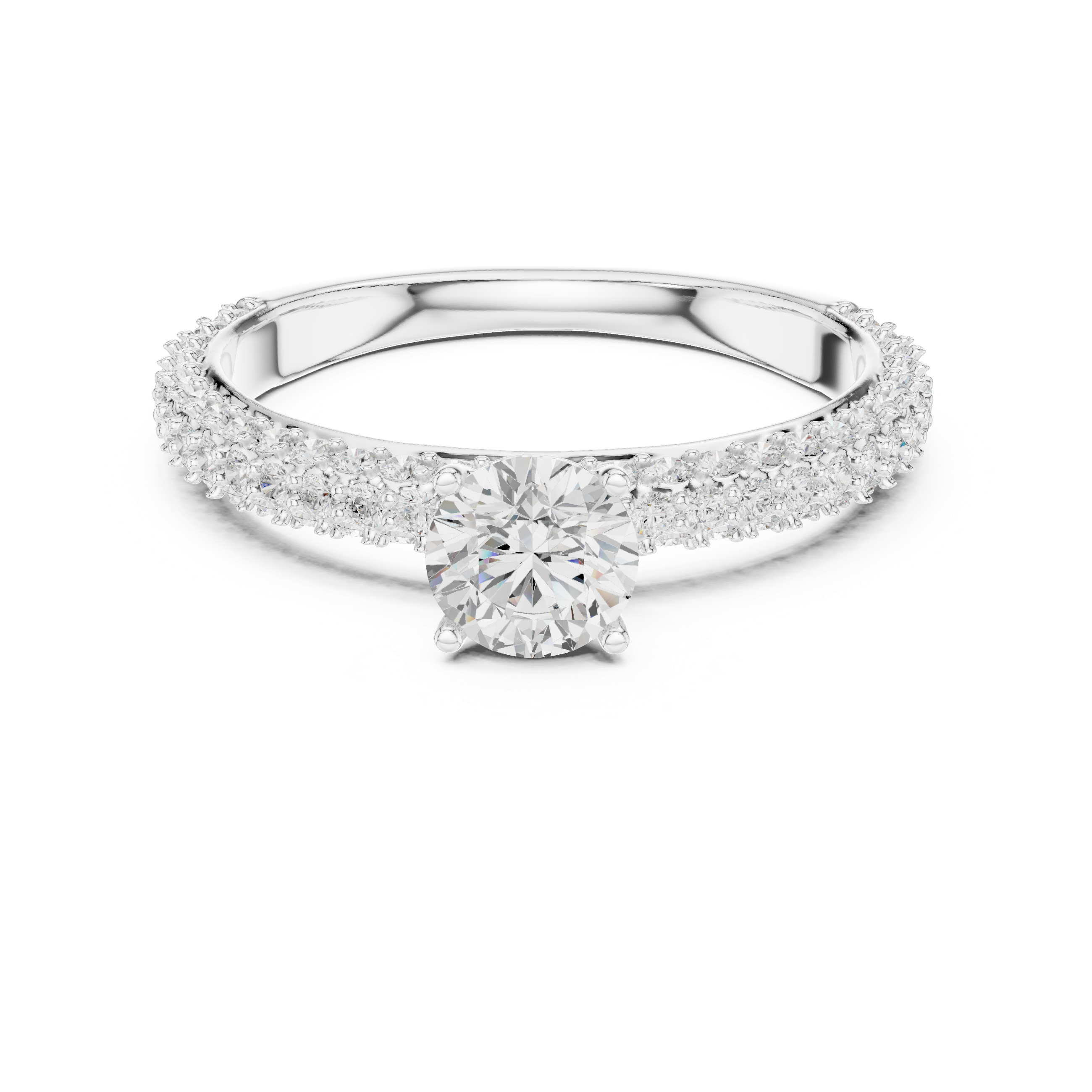 Pave Band Solitaire Diamond Engagement Ring